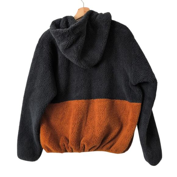 Aviator Nation Teddy Unisex Hooded Half Zip Color Block Jacket Brown Medium - Picture 3 of 7